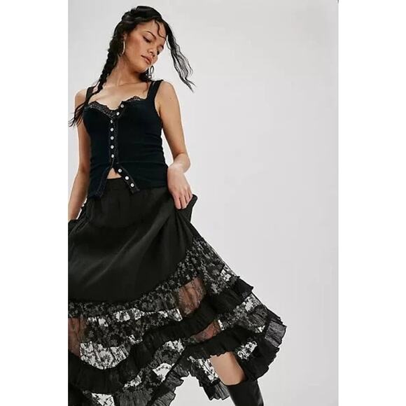 Free People Ashlyn Maxi Layered Skirt Black Size XS - Picture 1 of 5